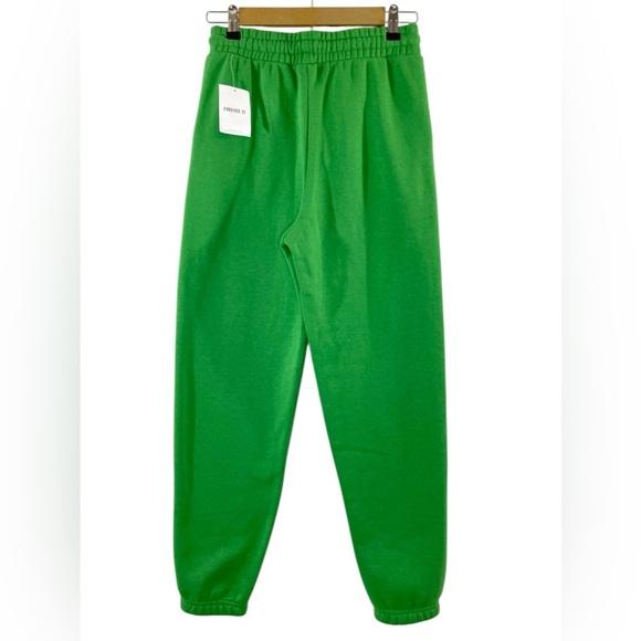 NWT Forever 21 Fleece Drawstring Joggers Women’s Small Green High Waist Pockets - Picture 3 of 10